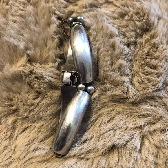 VTG Taxco 925 Silver Geometric Rectangle & Ball Link Bracelet w Safety Chain - Picture 7 of 12